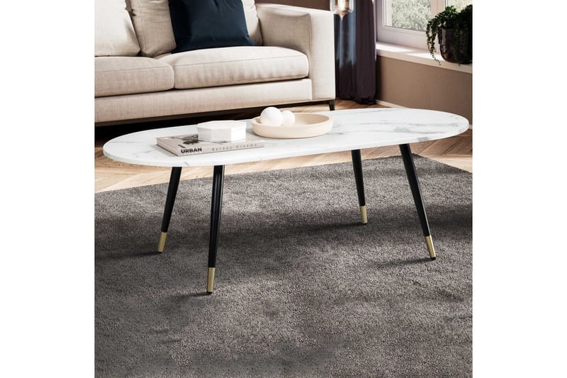 Sofabord Wohnling marmor look 120 cm, oval moderne stil Marmor Hvid - Marmor Hvid - Møbler - Borde - Sofabord