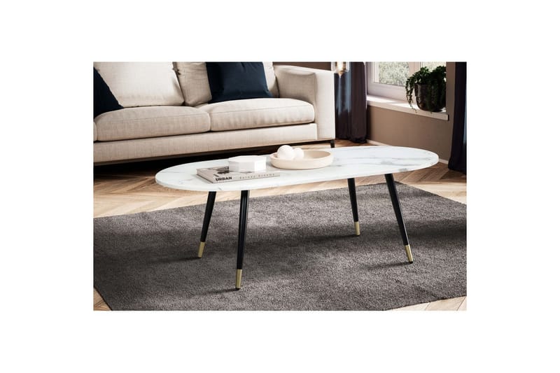 Sofabord Wohnling marmor look 120 cm, oval moderne stil Marmor Hvid - Marmor Hvid - Møbler - Borde - Sofabord