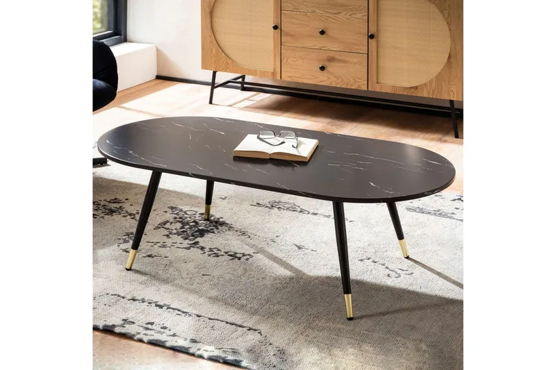 Sofabord Wohnling marmor look 120 cm, oval moderne stil Marmor sort - Marmor sort - Møbler - Borde - Sofabord