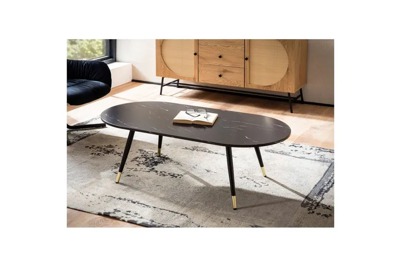 Sofabord Wohnling marmor look 120 cm, oval moderne stil Marmor sort - Marmor sort - Møbler - Borde - Sofabord