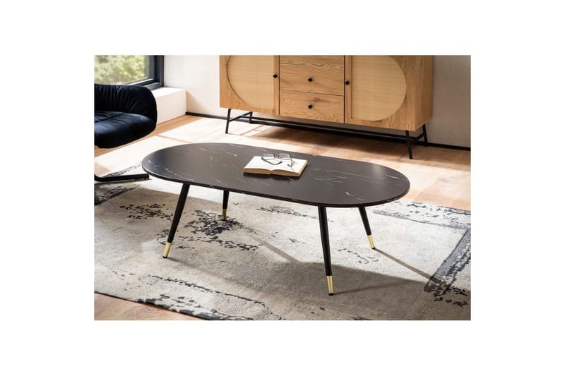Sofabord Wohnling marmor look 120 cm, oval moderne stil Marmor sort - Marmor sort - Møbler - Borde - Sofabord