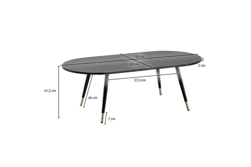 Sofabord Wohnling marmor look 120 cm, oval moderne stil Marmor sort - Marmor sort - Møbler - Borde - Sofabord