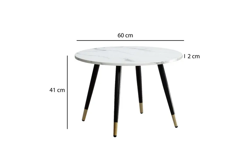 Sofabord Wohnling marmor look 60 cm rund, moderne stil Marmor Hvid - Marmor Hvid - Møbler - Borde - Sofabord