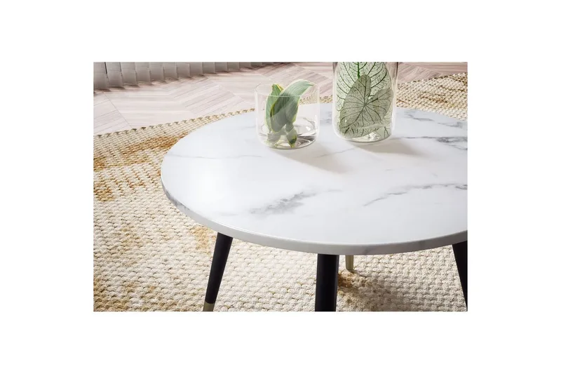 Sofabord Wohnling marmor look 60 cm rund, moderne stil Marmor Hvid - Marmor Hvid - Møbler - Borde - Sofabord
