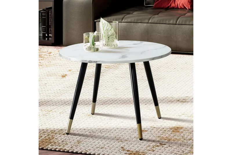 Sofabord Wohnling marmor look 60 cm rund, moderne stil Marmor Hvid - Marmor Hvid - Møbler - Borde - Sofabord