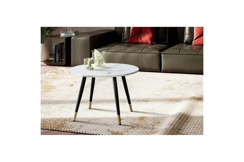 Sofabord Wohnling marmor look 60 cm rund, moderne stil Marmor Hvid - Marmor Hvid - Møbler - Borde - Sofabord