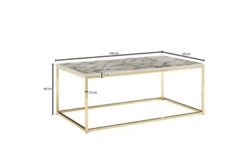 Sofabord Wohnling marmor stil, rektangulær elegant, moderne stil Guld, Marmorhvid - Guld, Marmorhvid - Møbler - Borde - Sofabord
