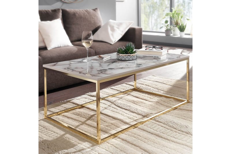 Sofabord Wohnling marmor stil, rektangulær elegant, moderne stil Guld, Marmorhvid - Guld, Marmorhvid - Møbler - Borde - Sofabord