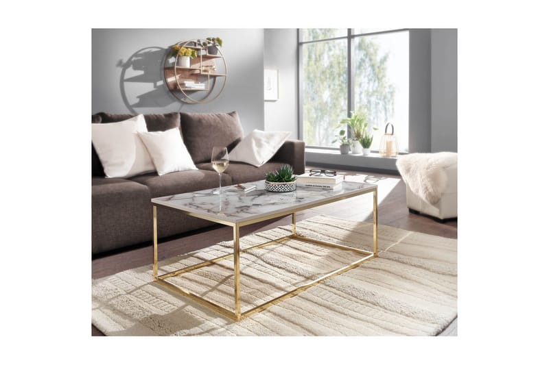 Sofabord Wohnling marmor stil, rektangulær elegant, moderne stil Guld, Marmorhvid - Guld, Marmorhvid - Møbler - Borde - Sofabord