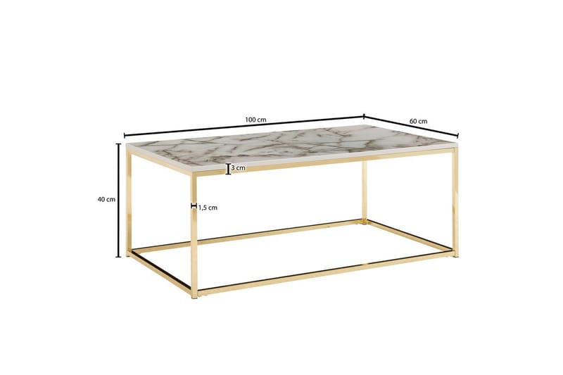 Sofabord Wohnling marmor stil, rektangulær elegant, moderne stil Guld, Marmorhvid - Guld, Marmorhvid - Møbler - Borde - Sofabord