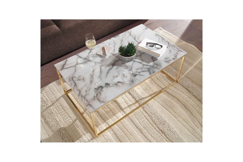 Sofabord Wohnling marmor stil, rektangulær elegant, moderne stil Guld, Marmorhvid - Guld, Marmorhvid - Møbler - Borde - Sofabord