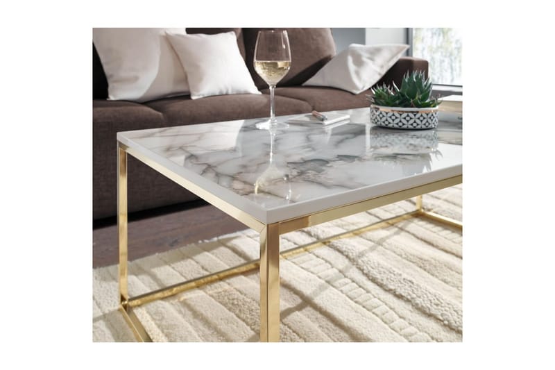 Sofabord Wohnling marmor stil, rektangulær elegant, moderne stil Guld, Marmorhvid - Guld, Marmorhvid - Møbler - Borde - Sofabord