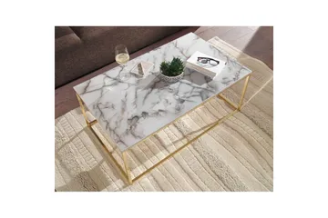 Sofabord Wohnling marmor stil, rektangulær elegant, moderne stil Guld, Marmorhvid - Guld, Marmorhvid - Møbler - Borde - Sofabord