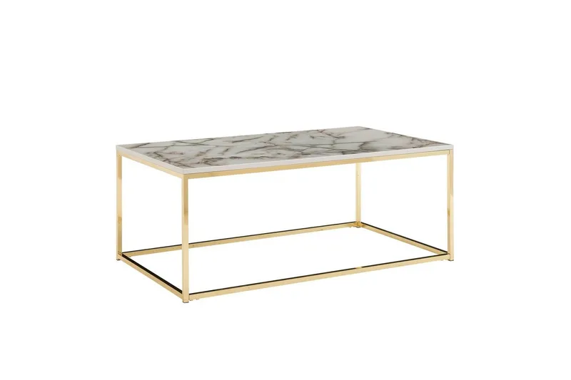 Sofabord Wohnling marmor stil, rektangulær elegant, moderne stil Guld, Marmorhvid, Guld, Marmorhvid