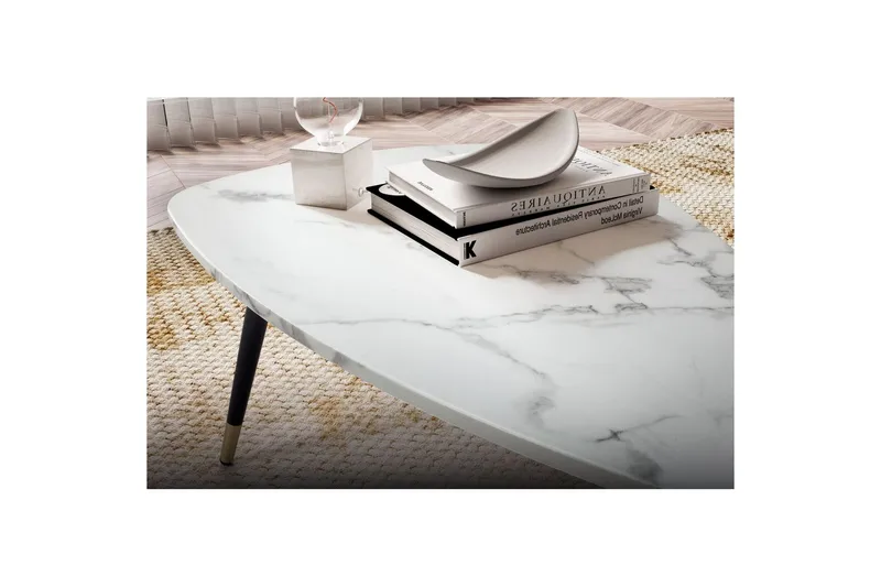 Sofabord Wohnling marmorlook 90 cm, trekantet moderne stil Marmor Hvid - Marmor Hvid - Møbler - Borde - Sofabord