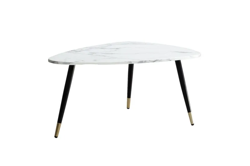 Sofabord Wohnling marmorlook 90 cm, trekantet moderne stil Marmor Hvid, Marmor Hvid