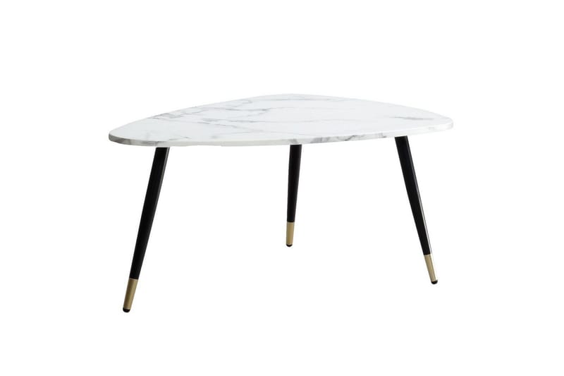 Sofabord Wohnling marmorlook 90 cm, trekantet moderne stil Marmor Hvid, Marmor Hvid