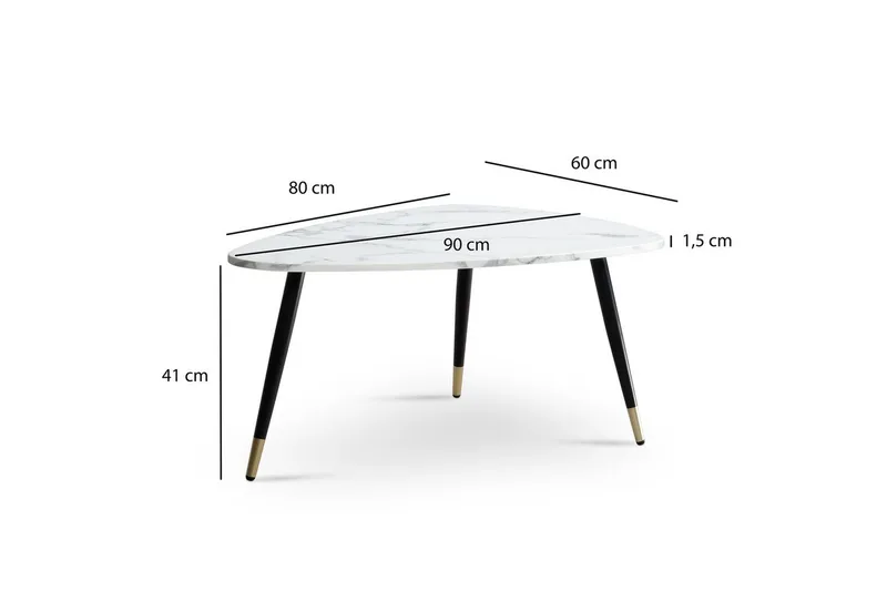Sofabord Wohnling marmorlook 90 cm, trekantet moderne stil Marmor Hvid - Marmor Hvid - Møbler - Borde - Sofabord