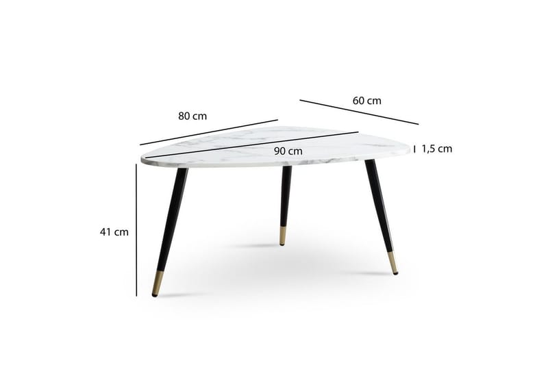Sofabord Wohnling marmorlook 90 cm, trekantet moderne stil Marmor Hvid - Marmor Hvid - Møbler - Borde - Sofabord