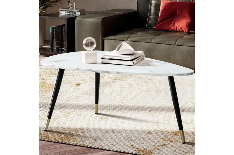 Sofabord Wohnling marmorlook 90 cm, trekantet moderne stil Marmor Hvid - Marmor Hvid - Møbler - Borde - Sofabord