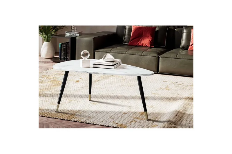 Sofabord Wohnling marmorlook 90 cm, trekantet moderne stil Marmor Hvid - Marmor Hvid - Møbler - Borde - Sofabord