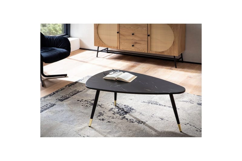 Sofabord Wohnling marmorlook 90 cm, trekantet moderne stil Marmor sort - Marmor sort - Møbler - Borde - Sofabord