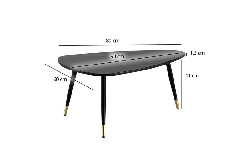 Sofabord Wohnling marmorlook 90 cm, trekantet moderne stil Marmor sort - Marmor sort - Møbler - Borde - Sofabord