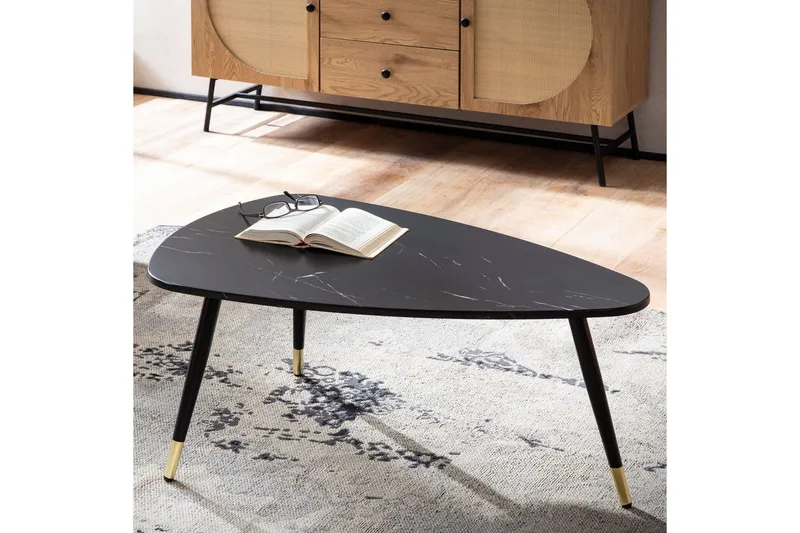 Sofabord Wohnling marmorlook 90 cm, trekantet moderne stil Marmor sort - Marmor sort - Møbler - Borde - Sofabord