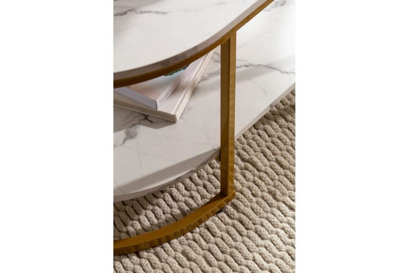 Sofabord Wohnling marmorlook ovalt 100 cm med opbevaringshylde, Bauhaus stil Marmor Hvid - Marmor Hvid - Møbler - Borde - Sofabord