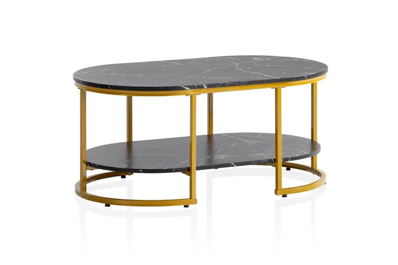 Sofabord Wohnling marmorlook ovalt 100 cm med opbevaringshylde, Bauhaus stil Marmor sort, Marmor sort