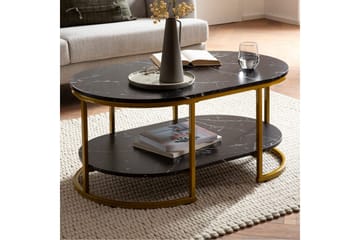 Sofabord Wohnling marmorlook ovalt 100 cm med opbevaringshylde, Bauhaus stil Marmor sort - Marmor sort - Møbler - Borde - Sofabord