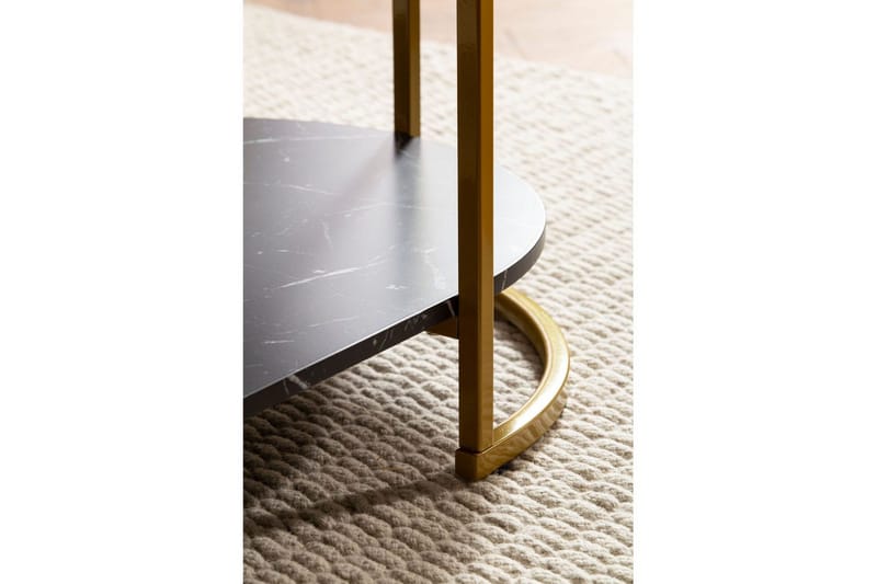 Sofabord Wohnling marmorlook ovalt 100 cm med opbevaringshylde, Bauhaus stil Marmor sort - Marmor sort - Møbler - Borde - Sofabord