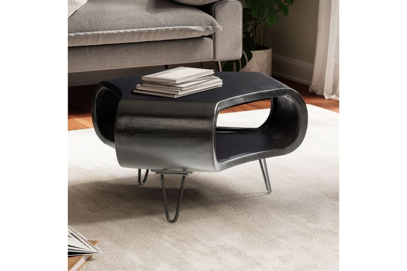 Sofabord Wohnling massivt træ, ekstravagant afrundet design, moderne, landstil Sort - Sort - Møbler - Borde - Sofabord