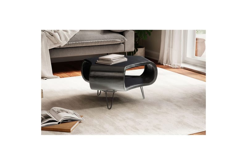 Sofabord Wohnling massivt træ, ekstravagant afrundet design, moderne, landstil Sort - Sort - Møbler - Borde - Sofabord