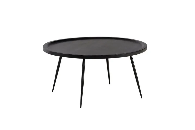 Sofabord Wohnling massivt træ, rund 75 cm med nåleben, landstil Sort, Sort