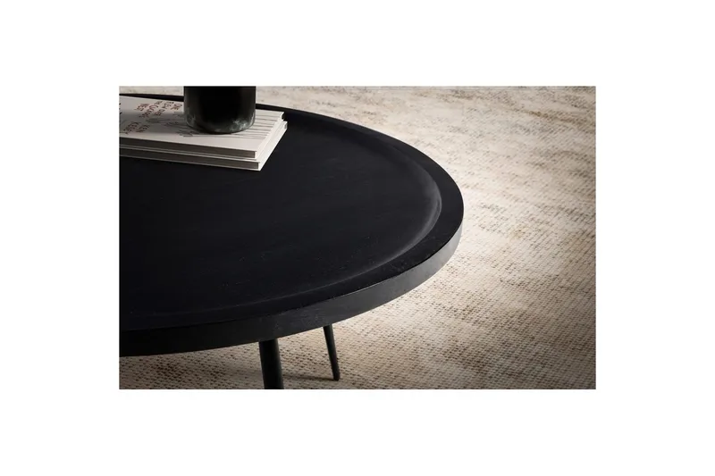 Sofabord Wohnling massivt træ, rund 75 cm med nåleben, landstil Sort - Sort - Møbler - Borde - Sofabord