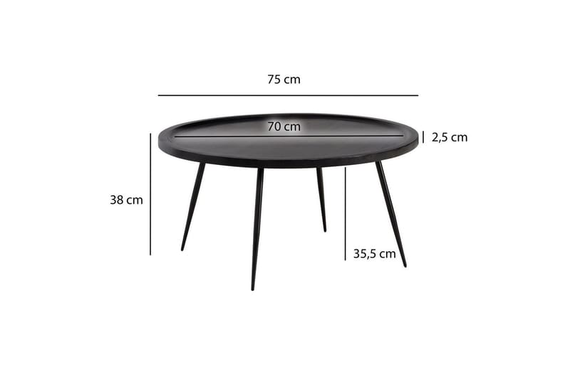 Sofabord Wohnling massivt træ, rund 75 cm med nåleben, landstil Sort - Sort - Møbler - Borde - Sofabord