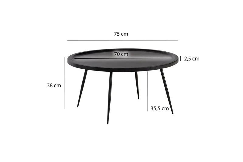 Sofabord Wohnling massivt træ, rund 75 cm med nåleben, landstil Sort - Sort - Møbler - Borde - Sofabord