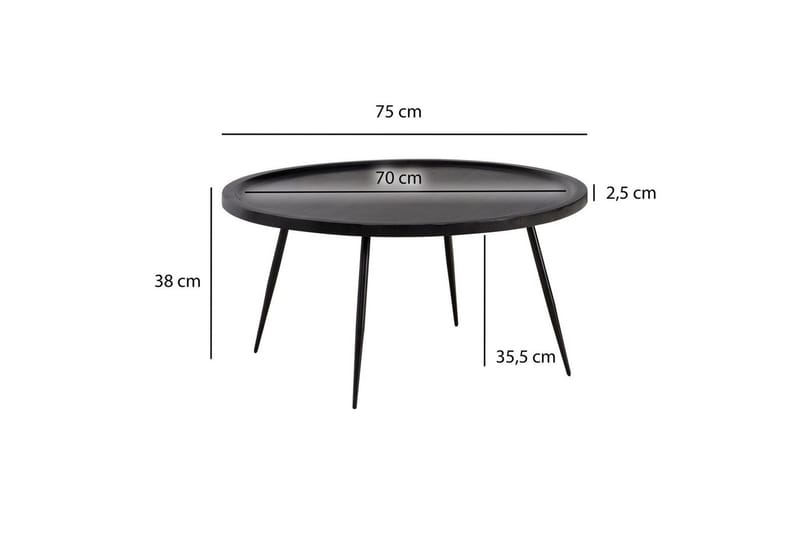 Sofabord Wohnling massivt træ, rund 75 cm med nåleben, landstil Sort - Sort - Møbler - Borde - Sofabord