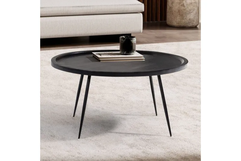 Sofabord Wohnling massivt træ, rund 75 cm med nåleben, landstil Sort - Sort - Møbler - Borde - Sofabord