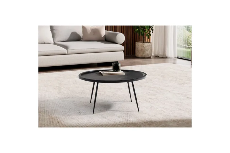 Sofabord Wohnling massivt træ, rund 75 cm med nåleben, landstil Sort - Sort - Møbler - Borde - Sofabord