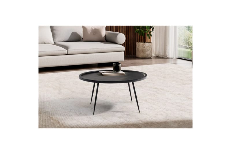 Sofabord Wohnling massivt træ, rund 75 cm med nåleben, landstil Sort - Sort - Møbler - Borde - Sofabord