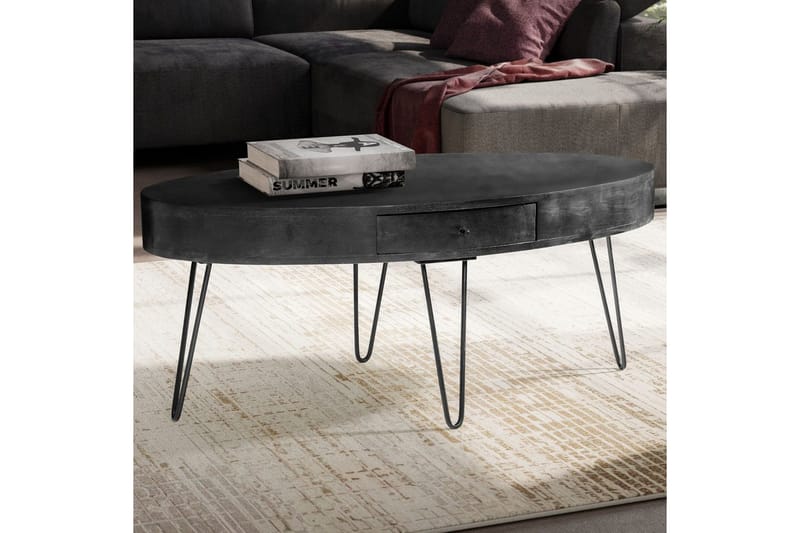 Sofabord Wohnling Massivt træ 100 cm oval med skuffe landstil - Møbler - Borde - Sofabord