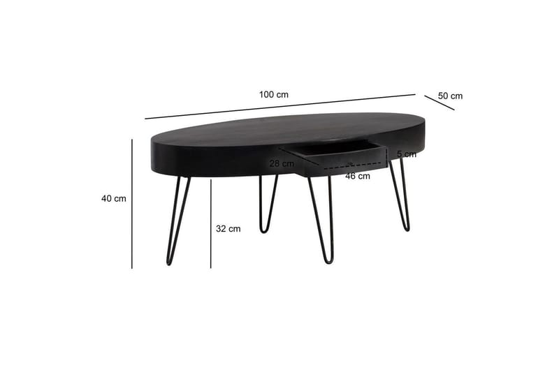 Sofabord Wohnling Massivt træ 100 cm oval med skuffe landstil - Møbler - Borde - Sofabord