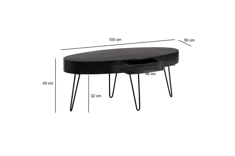 Sofabord Wohnling Massivt træ 100 cm oval med skuffe landstil - Møbler - Borde - Sofabord