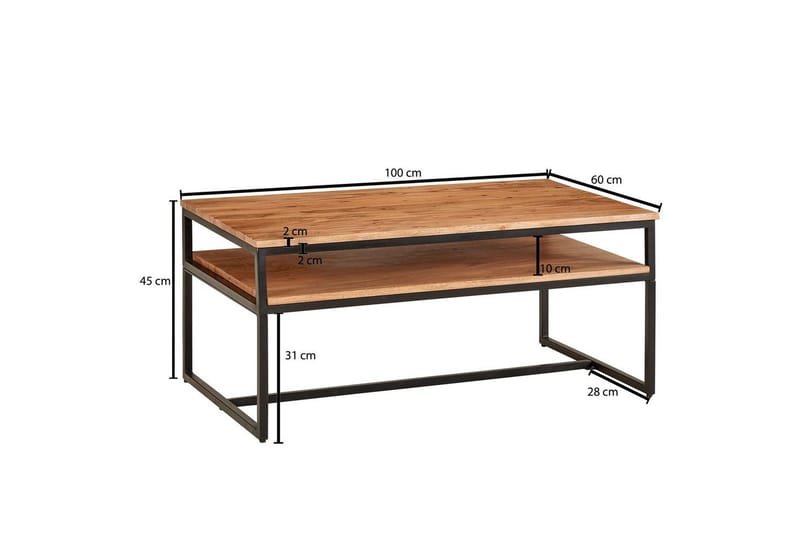 Sofabord Wohnling Massivt træ 100 cm rektangulær med bakke moderne - Møbler - Borde - Sofabord