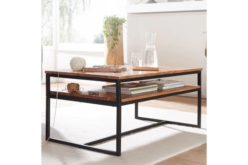 Sofabord Wohnling Massivt træ 100 cm rektangulær med bakke moderne - Møbler - Borde - Sofabord