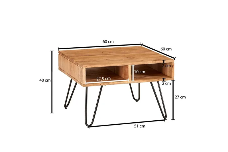 Sofabord Wohnling Massivt træ 60 cm firkantet med 4 opbevaringsbakker landstil - Møbler - Borde - Sofabord