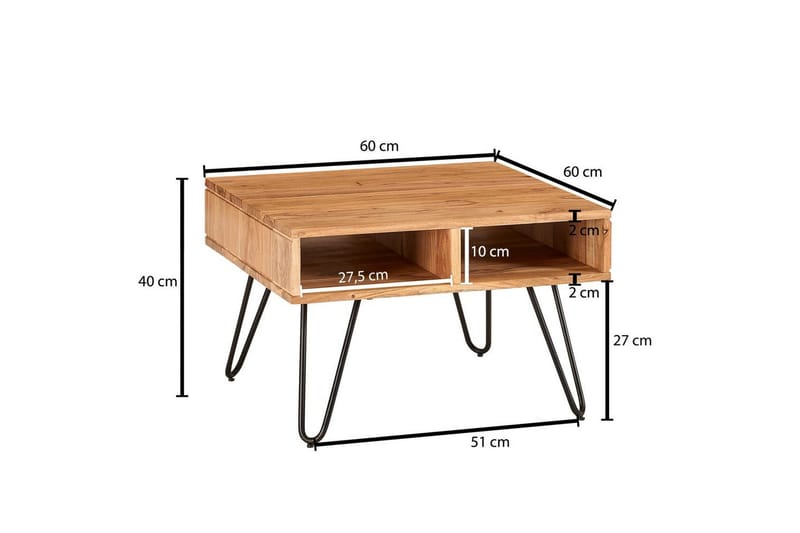 Sofabord Wohnling Massivt træ 60 cm firkantet med 4 opbevaringsbakker landstil - Møbler - Borde - Sofabord