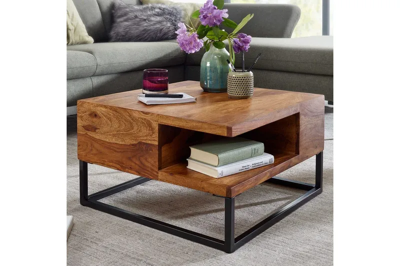 Sofabord Wohnling Massivt træ 60 cm firkantet med bakke landstil - Møbler - Borde - Sofabord